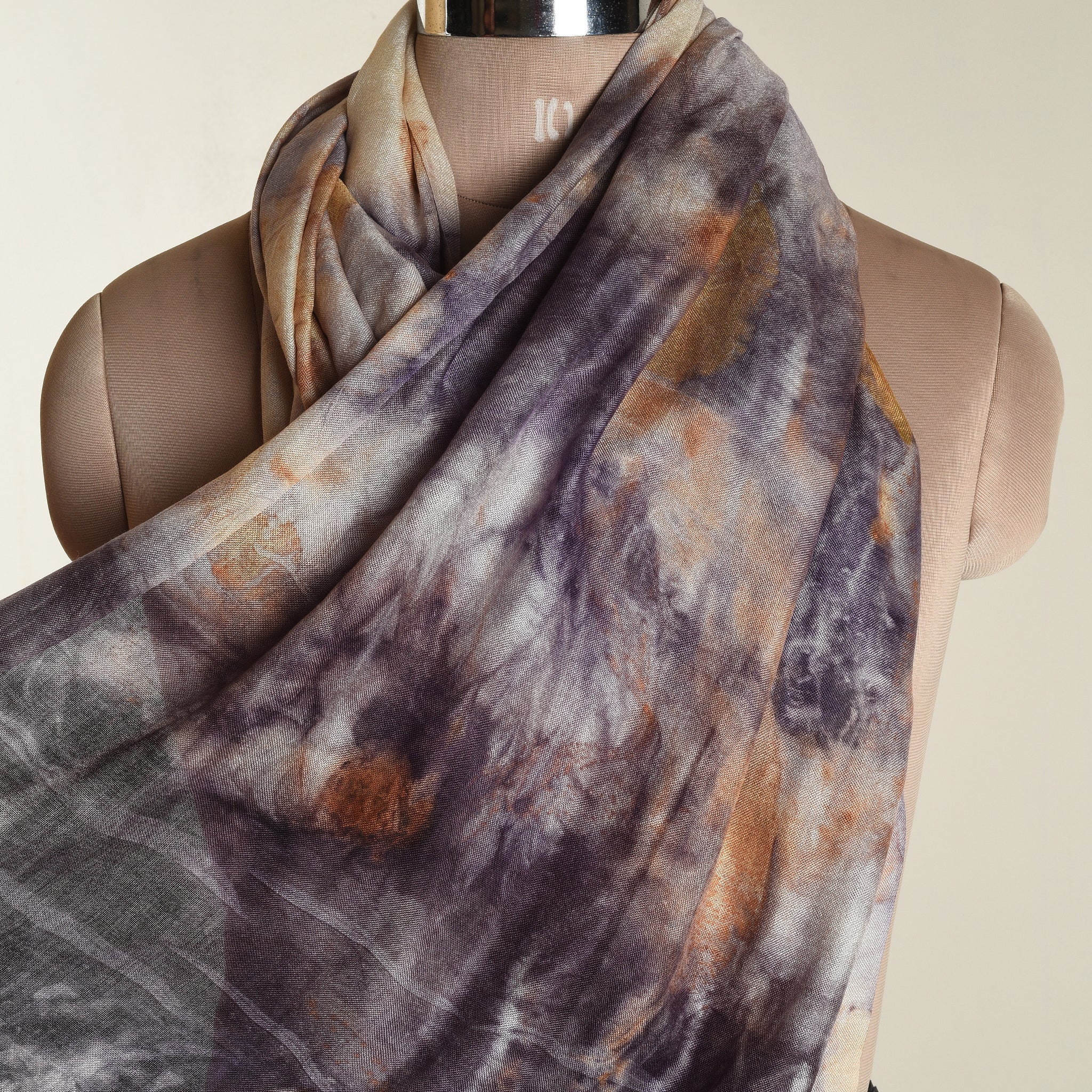 Eco print Bamboo Silk Scarf - Dark blue