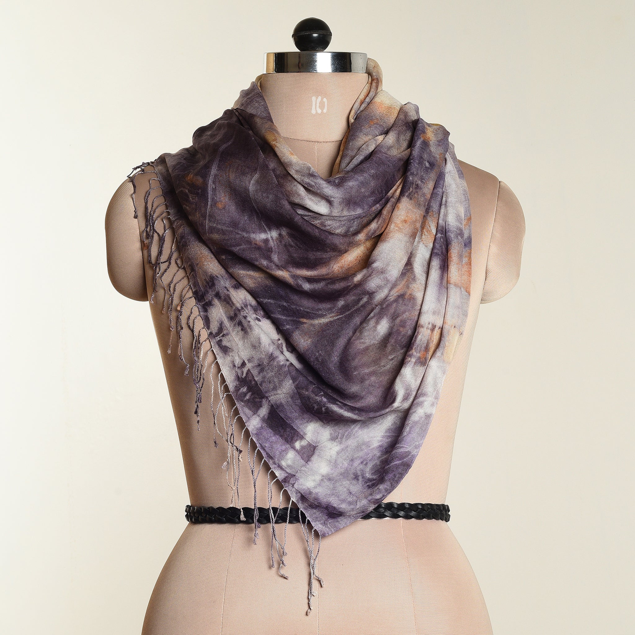 Eco print Bamboo Silk Scarf - Dark blue