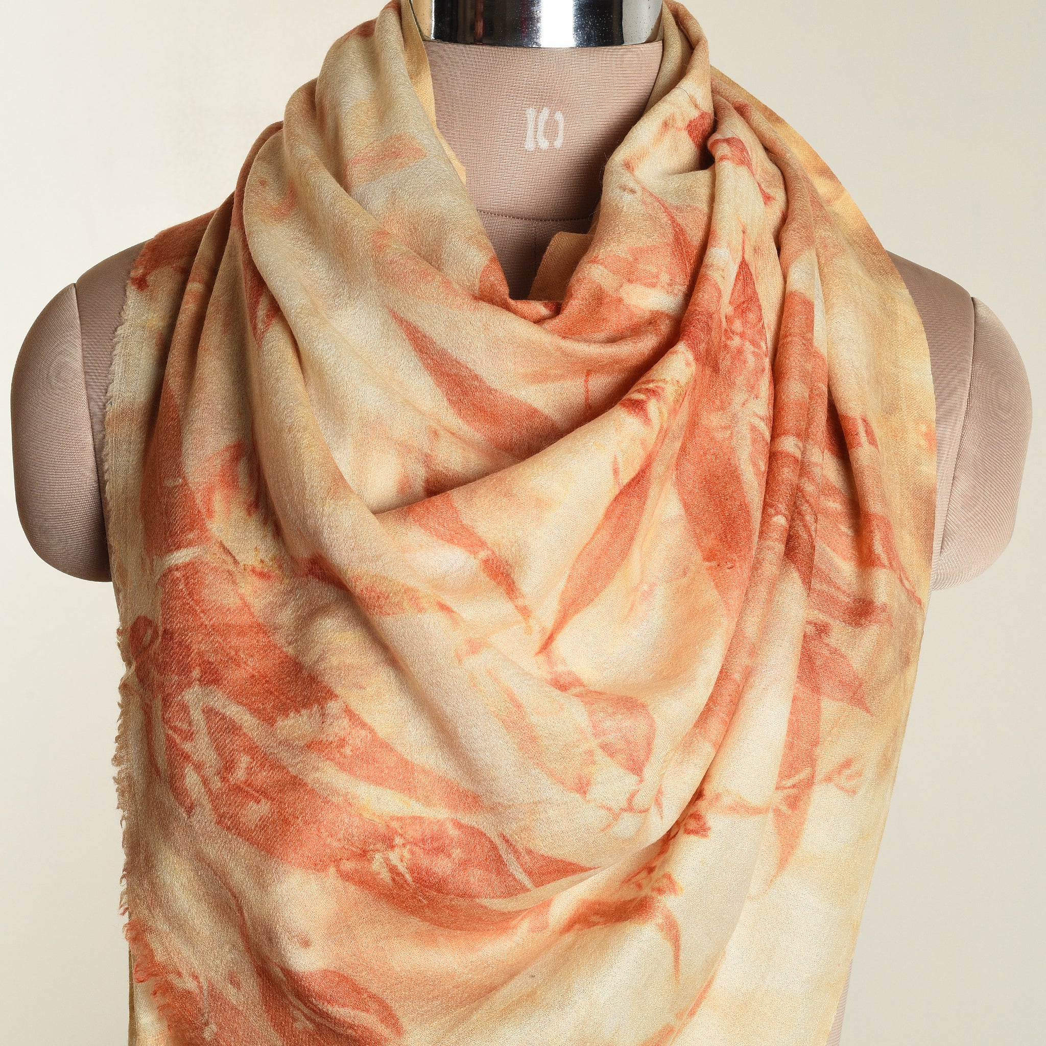 Eco print Woolen Scarf - Bright orange