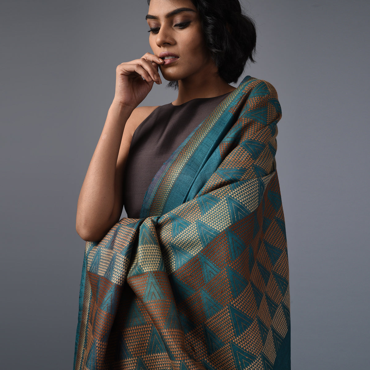 BHOR Handwoven Tussar Silk Saree - Aqua Blue