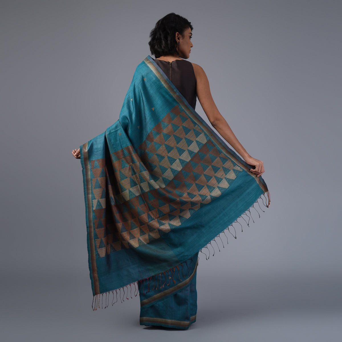 BHOR Handwoven Tussar Silk Saree - Aqua Blue