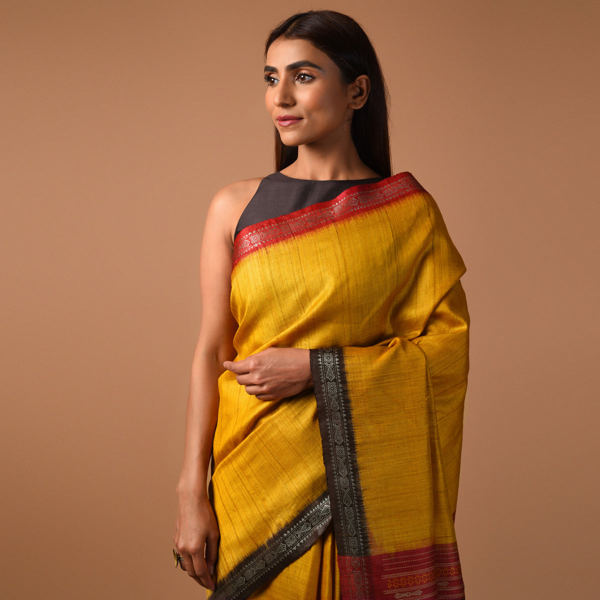 SAGAR Handwoven Tussar Silk Saree -  Golden Yellow