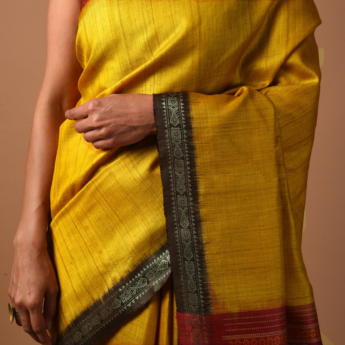 SAGAR Handwoven Tussar Silk Saree -  Golden Yellow