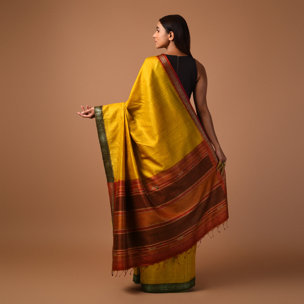 SAGAR Handwoven Tussar Silk Saree -  Golden Yellow