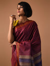 DHAAN Handwoven Tussar Silk Saree - Carmine Maroon