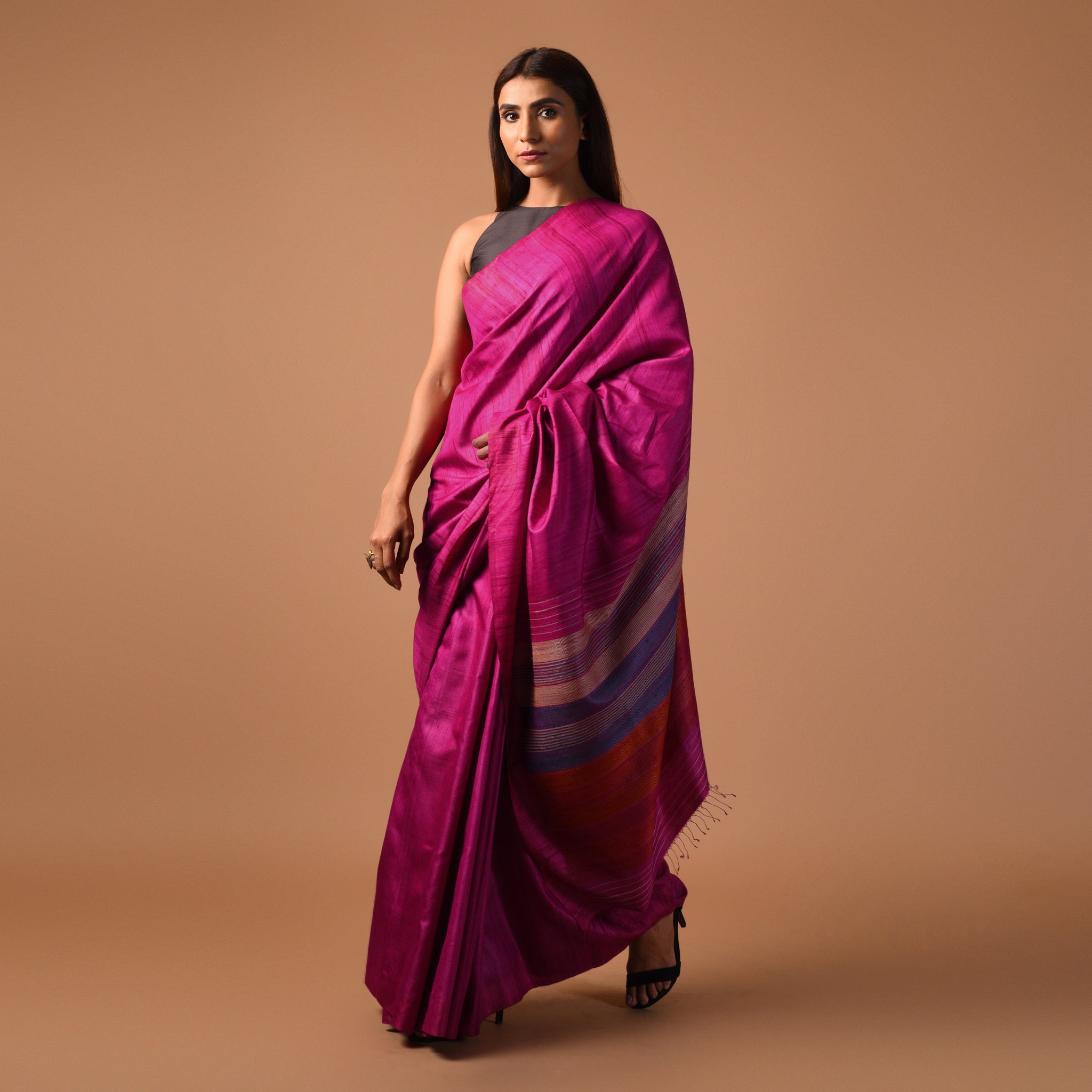 DHAAN Handwoven Tussar Silk Saree - Pink