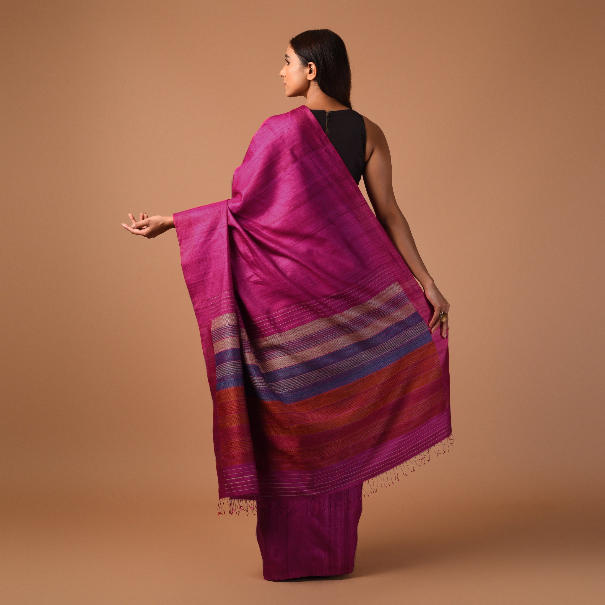DHAAN Handwoven Tussar Silk Saree - Pink