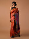 BOMKAI Handwoven Tussar Silk Saree - Orange