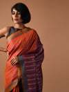 BOMKAI Handwoven Tussar Silk Saree - Orange