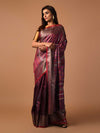 BEEJ Long Pallu Handwoven Tussar Silk Saree - Purple Burgundy