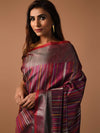 BEEJ Long Pallu Handwoven Tussar Silk Saree - Purple Burgundy