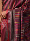 BEEJ Long Pallu Handwoven Tussar Silk Saree - Purple Burgundy