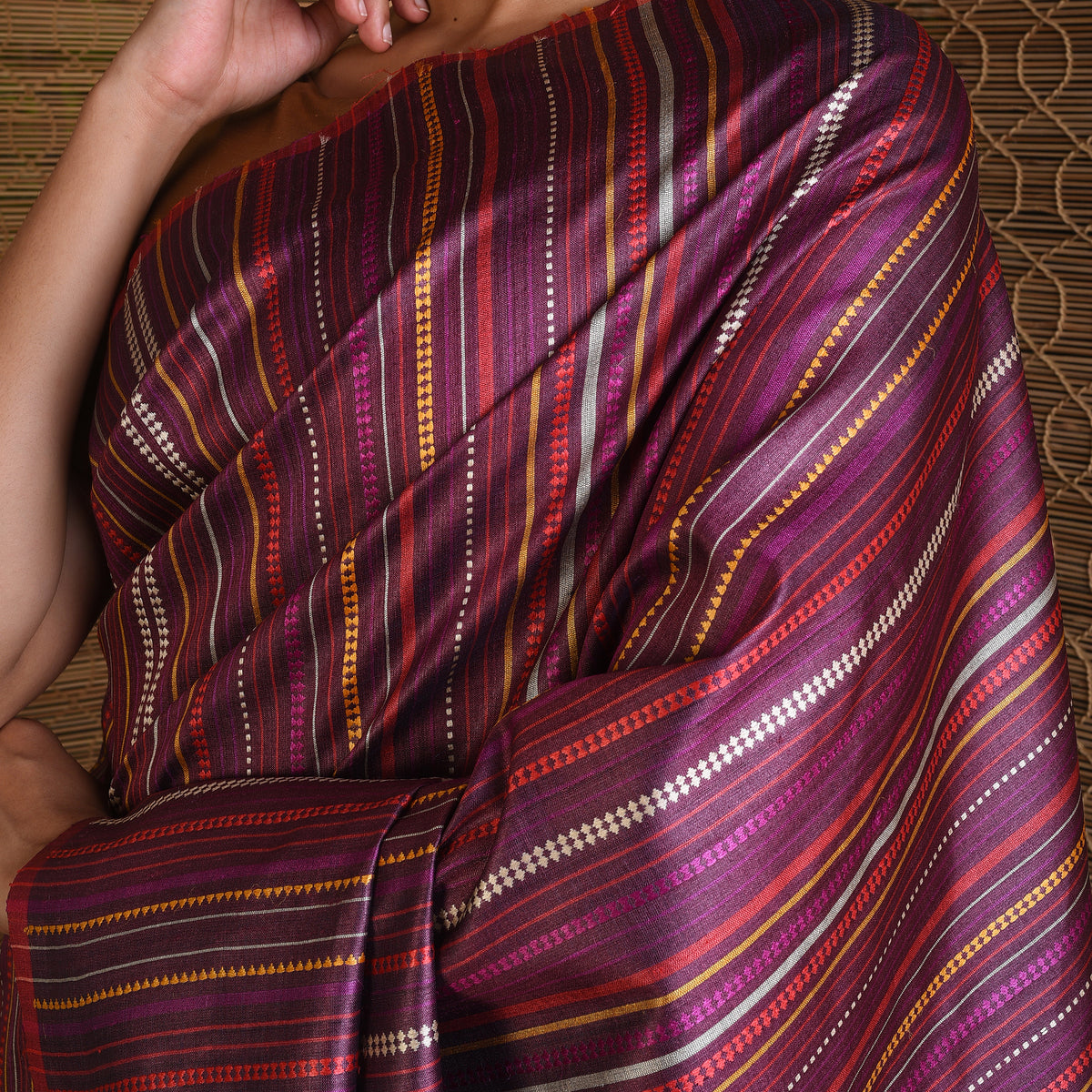 BEEJ Long Pallu Handwoven Tussar Silk Saree - Magenta Purple