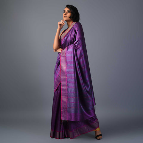 Kadam Handwoven Tussar Silk Saree - GRAPE Purple