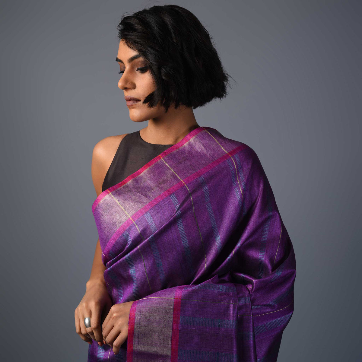 Kadam Handwoven Tussar Silk Saree - GRAPE Purple