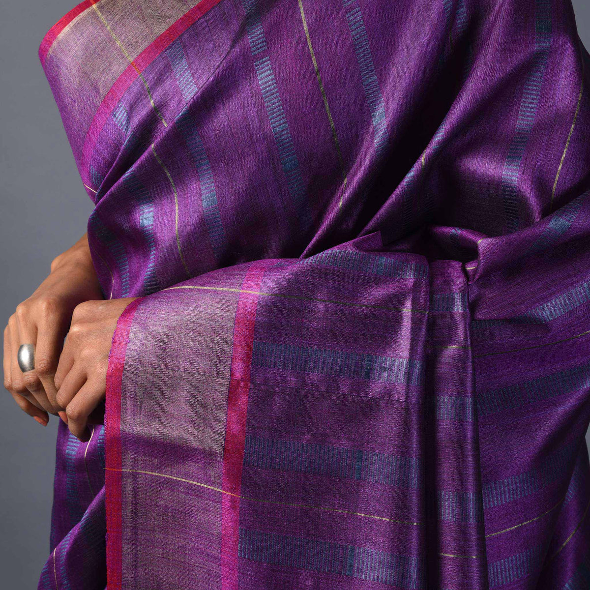 Kadam Handwoven Tussar Silk Saree - GRAPE Purple