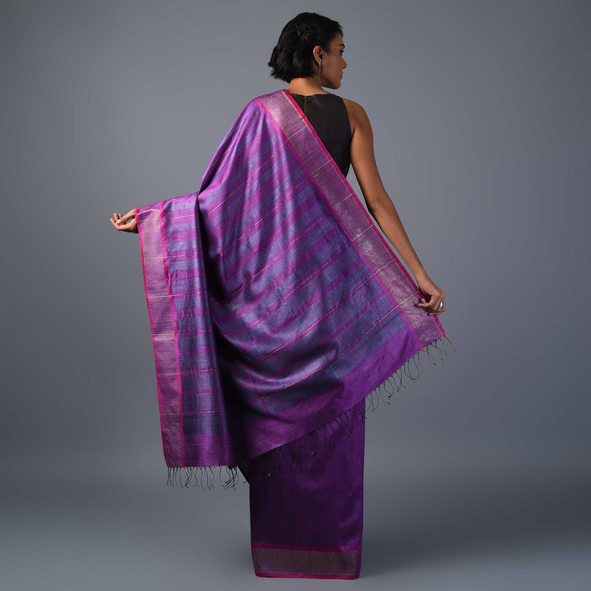 Kadam Handwoven Tussar Silk Saree - GRAPE Purple