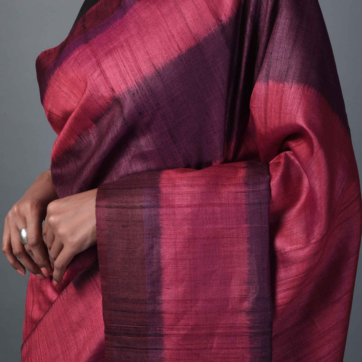 Ikat Tussar Bijli Handwoven Silk Saree - PURPLE PINK