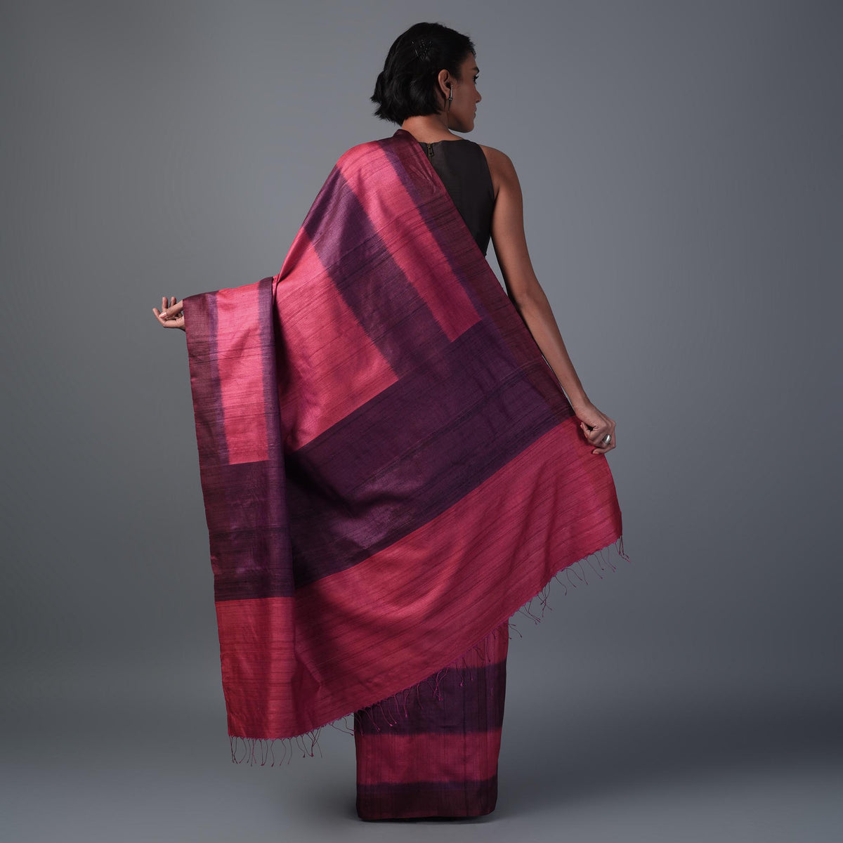 Ikat Tussar Bijli Handwoven Silk Saree - PURPLE PINK