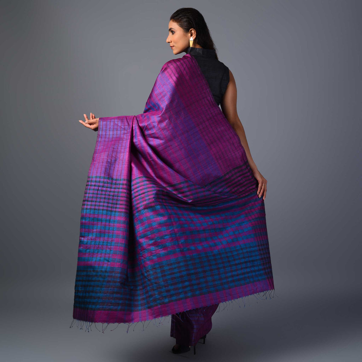 Jal Stripe Handwoven Tussar Silk Saree -  WINE