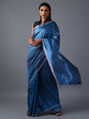 SITARA Ikat Tussar Long Pallu Handwoven Silk Saree - BLUE