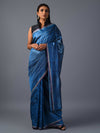SITARA Ikat Tussar Long Pallu Handwoven Silk Saree - BLUE