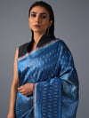 SITARA Ikat Tussar Long Pallu Handwoven Silk Saree - BLUE