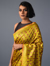 IKAT TUSSAR Thippa Long Pallu Handwoven Silk Saree - Lemon Green - Vriksh Designs
