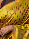 IKAT TUSSAR Thippa Long Pallu Handwoven Silk Saree - Lemon Green - Vriksh Designs