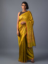 IKAT TUSSAR Thippa Long Pallu Handwoven Silk Saree - Lemon Green - Vriksh Designs