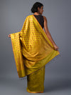IKAT TUSSAR Thippa Long Pallu Handwoven Silk Saree - Lemon Green - Vriksh Designs