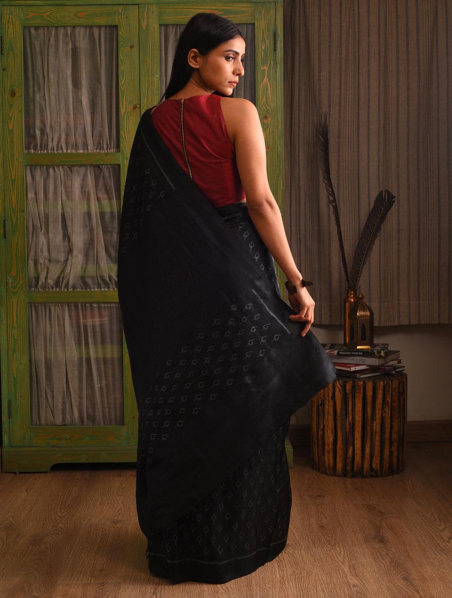 JYOTI Handwoven Silk Saree -  Black - Vriksh Designs