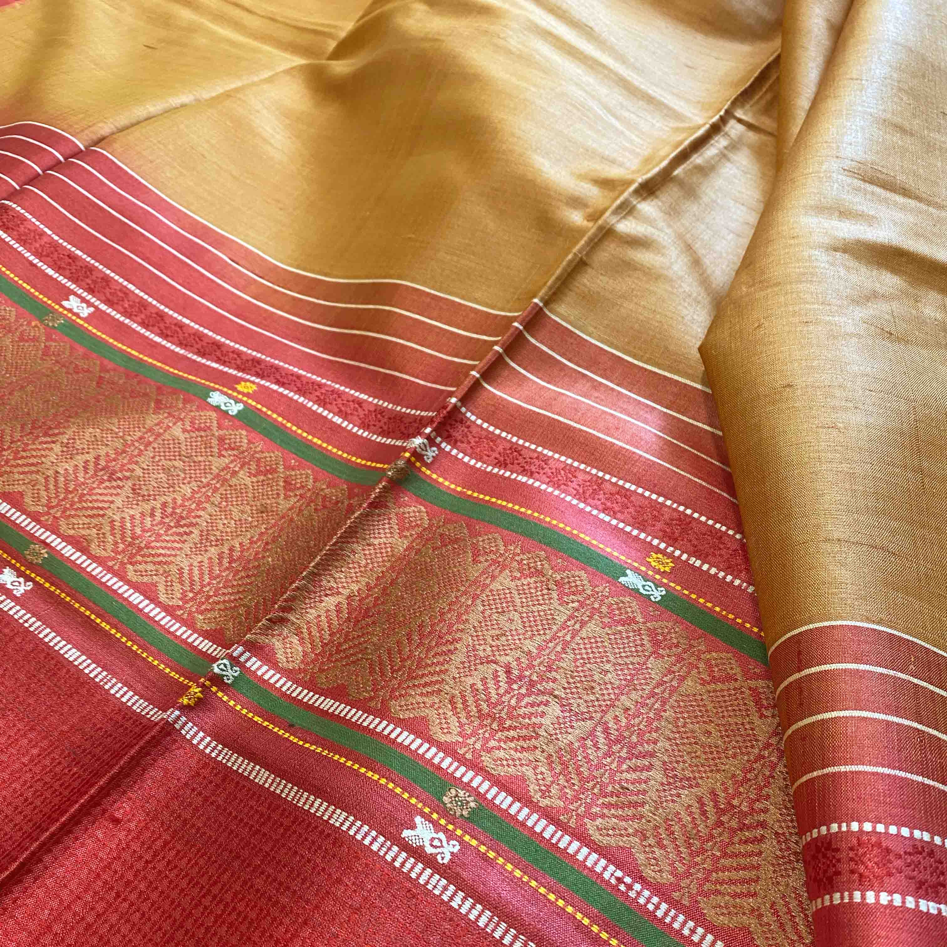 SAGAR Handwoven Tussar Silk Saree -  Copper Yellow