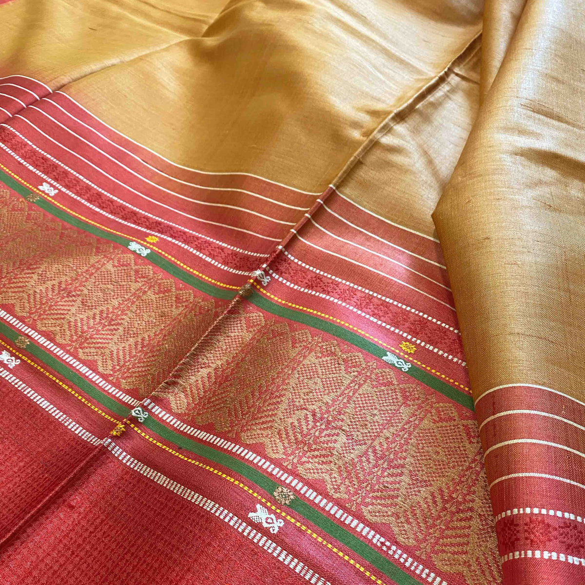 SAGAR Handwoven Tussar Silk Saree -  Copper Yellow