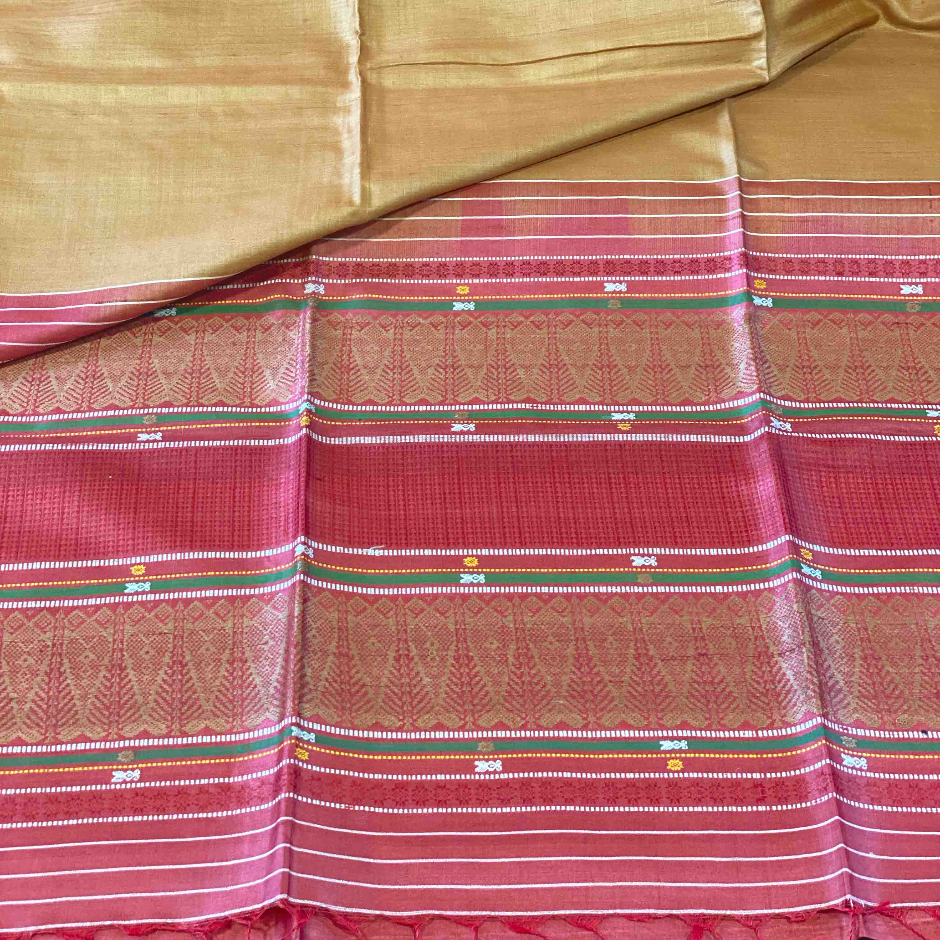 SAGAR Handwoven Tussar Silk Saree -  Copper Yellow