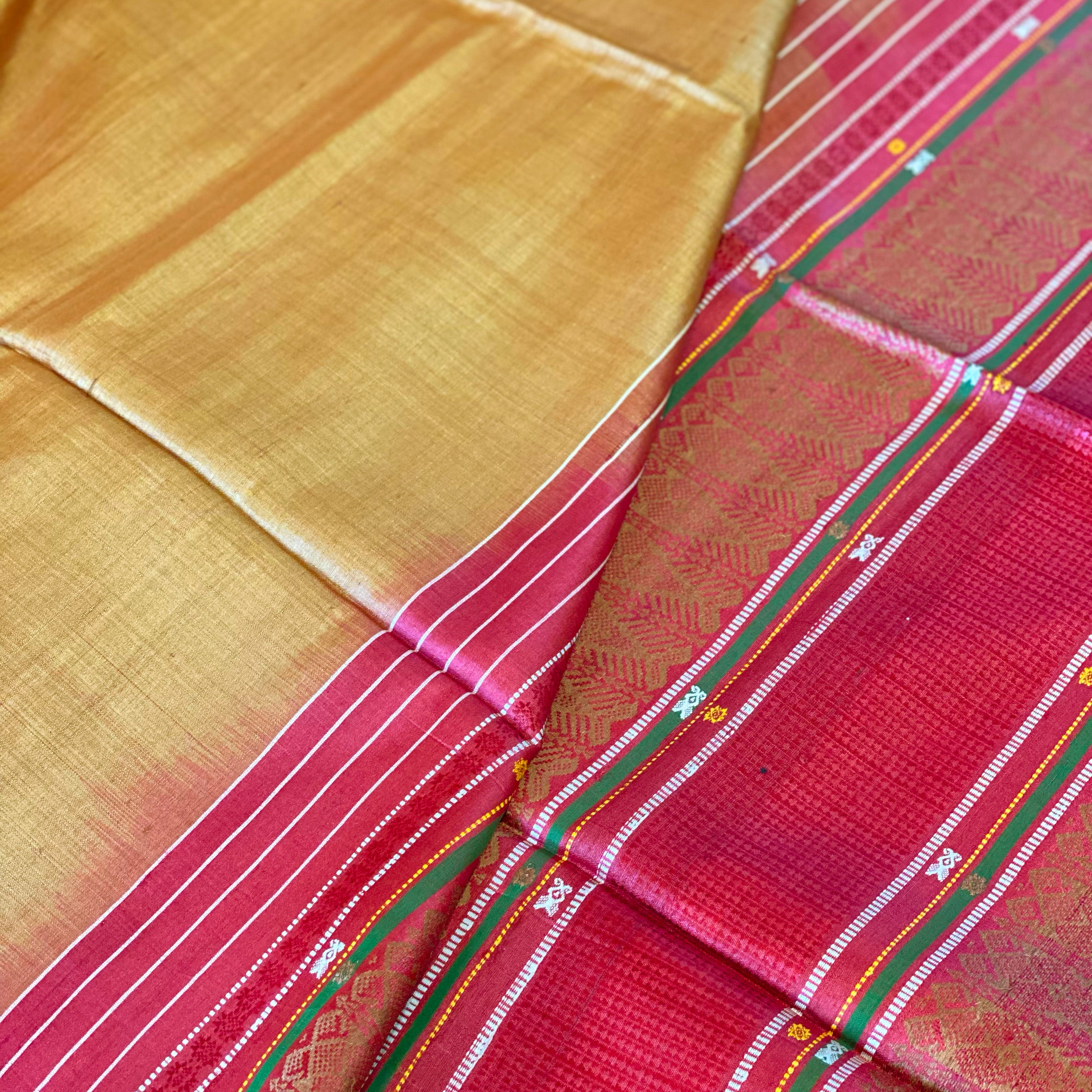 SAGAR Handwoven Tussar Silk Saree -  Copper Yellow