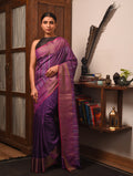 BEEJ Long Pallu Handwoven Tussar Silk Saree - Mulberry - Vriksh Designs